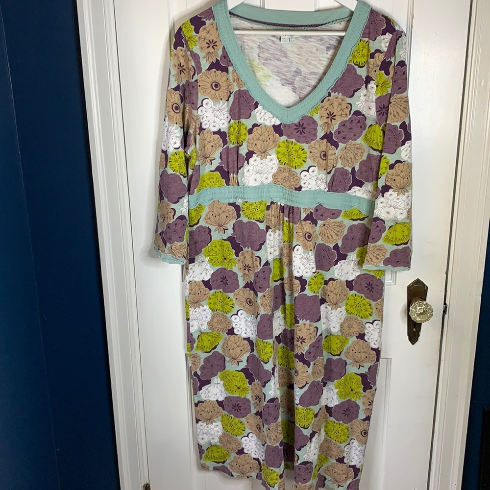 BODEN Floral Empire Waist Cotton Knit Dress SZ 18